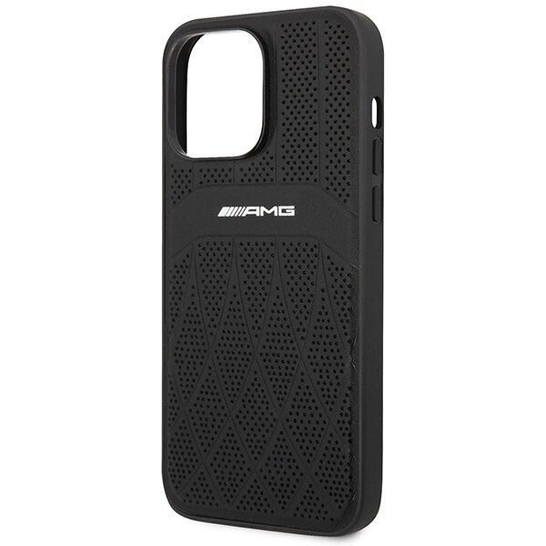 AMG AMHMP14XOSDBK iPhone 14 Pro Max 6,7" melns|melns cietais korpuss Leather Curved Lines MagSafe cena un informācija | Telefonu vāciņi, maciņi | 220.lv