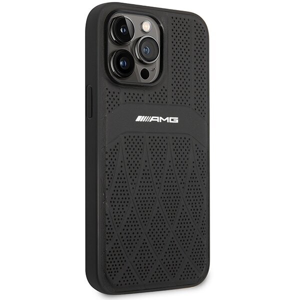 AMG AMHMP14XOSDBK iPhone 14 Pro Max 6,7" melns|melns cietais korpuss Leather Curved Lines MagSafe cena un informācija | Telefonu vāciņi, maciņi | 220.lv