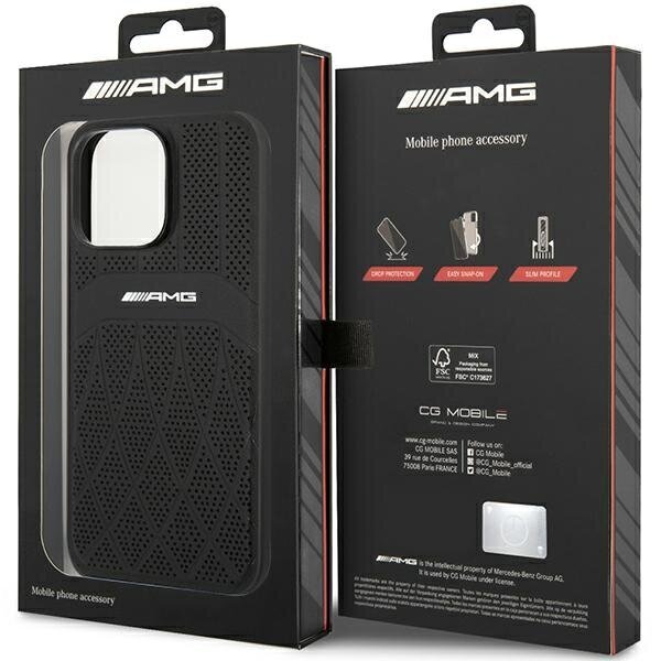 AMG AMHMP14XOSDBK iPhone 14 Pro Max 6,7" melns|melns cietais korpuss Leather Curved Lines MagSafe cena un informācija | Telefonu vāciņi, maciņi | 220.lv