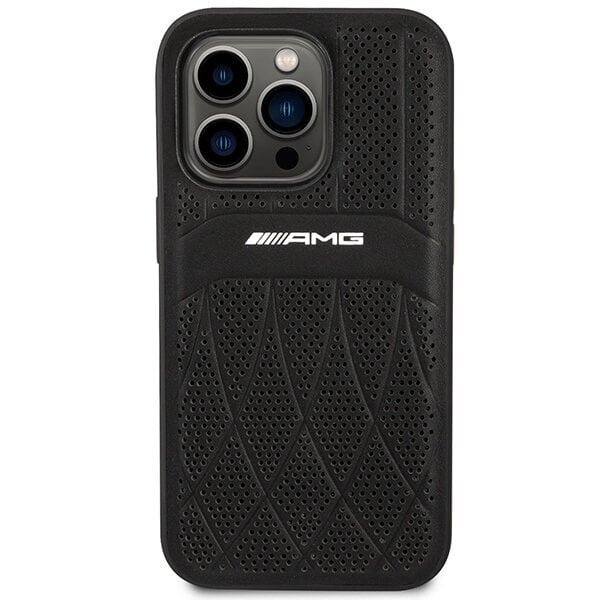AMG AMHMP14LOSDBK iPhone 14 Pro 6.1" melns|melns cietais korpuss Leather Curved Lines MagSafe cena un informācija | Telefonu vāciņi, maciņi | 220.lv