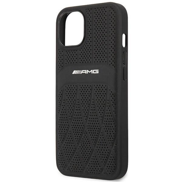 AMG AMHCP13MOSDBK iPhone 13 6.1" melns|melns cietais korpuss Leather Curved Lines cena un informācija | Telefonu vāciņi, maciņi | 220.lv