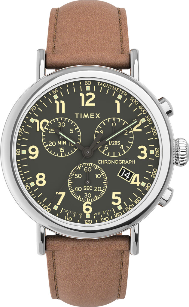 Timex Standard Chronograph 41mm Ādas siksniņas pulkstenis TW2V27500 cena un informācija | Vīriešu pulksteņi | 220.lv