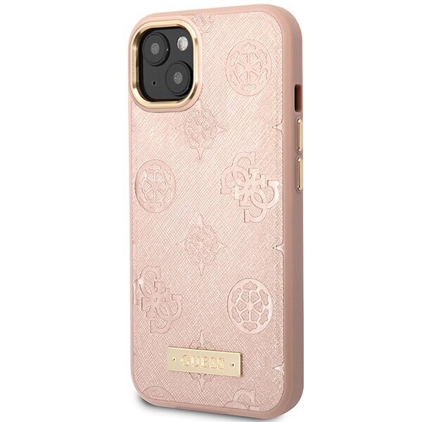 Guess GUHMP14SSAPSTP iPhone 14 6,1" rozā|rozā cietais korpuss Peony Logo Plate MagSafe cena un informācija | Telefonu vāciņi, maciņi | 220.lv