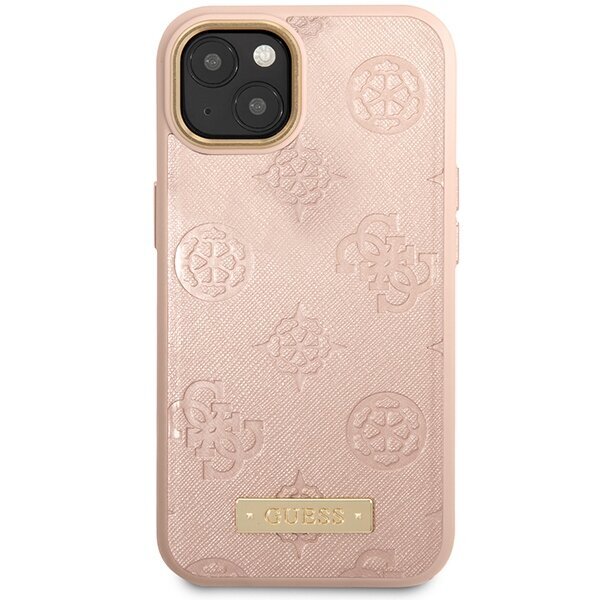 Guess GUHMP14SSAPSTP iPhone 14 6,1" rozā|rozā cietais korpuss Peony Logo Plate MagSafe cena un informācija | Telefonu vāciņi, maciņi | 220.lv