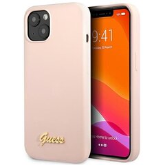 Guess GUHCP13MLSLMGLP iPhone 13 6,1" gaiši rozā|gaiši rozā cietais korpuss Silicone Script Gold Logo cena un informācija | Telefonu vāciņi, maciņi | 220.lv