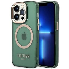 Guess GUHMP14LHTCMA iPhone 14 Pro 6.1" zielony|khaki hard case Gold Outline Translucent MagSafe цена и информация | Чехлы для телефонов | 220.lv