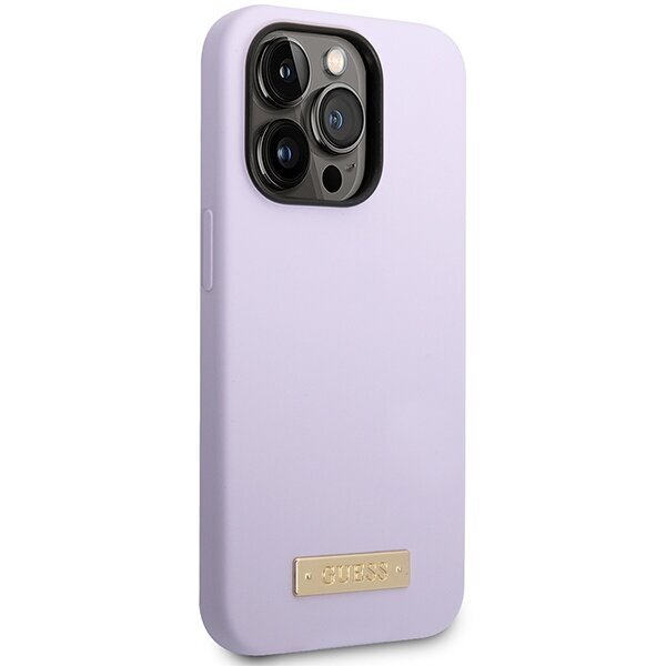 Guess GUHMP14LSBPLU iPhone 14 Pro 6,1" violets|purpursarkans ciets korpuss Silicone Logo Plate MagSafe cena un informācija | Telefonu vāciņi, maciņi | 220.lv