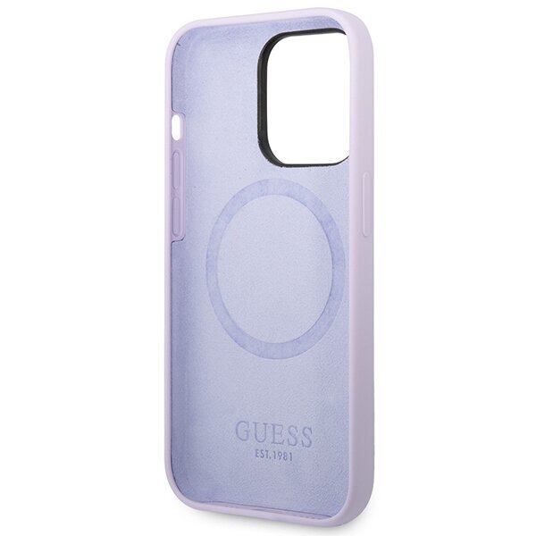 Guess GUHMP14LSBPLU iPhone 14 Pro 6,1" violets|purpursarkans ciets korpuss Silicone Logo Plate MagSafe cena un informācija | Telefonu vāciņi, maciņi | 220.lv