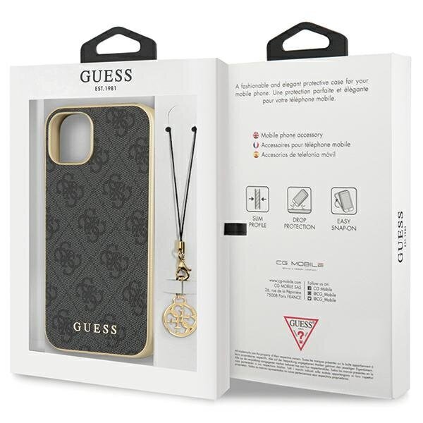 Guess GUHCP14SGF4GGR iPhone 14 6.1" pelēks|pelēks cietais korpuss 4G Charms Collection cena un informācija | Telefonu vāciņi, maciņi | 220.lv