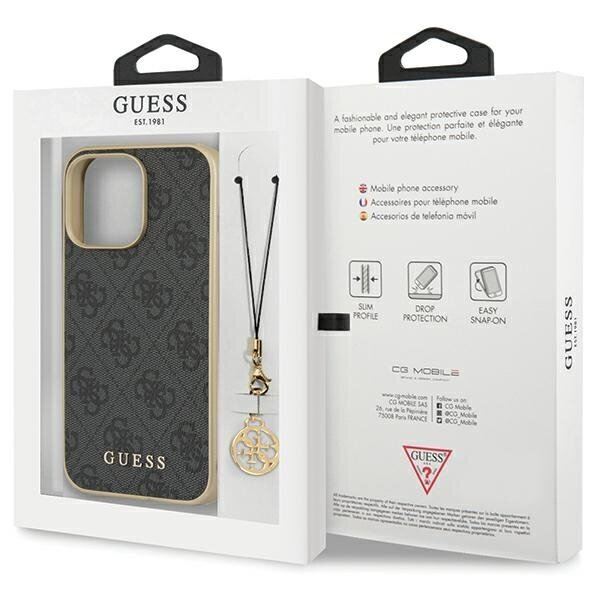 Guess GUHCP14LGF4GGR iPhone 14 Pro 6,1" pelēks|pelēks cietais korpuss 4G Charms Collection cena un informācija | Telefonu vāciņi, maciņi | 220.lv