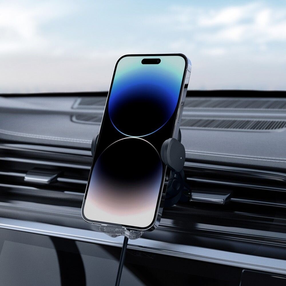 Spigen auto stiprinājums ar lādētāju UTS12W Onetap Universal Vent Car Mount bezvadu lādētājs, melns цена и информация | Auto turētāji | 220.lv