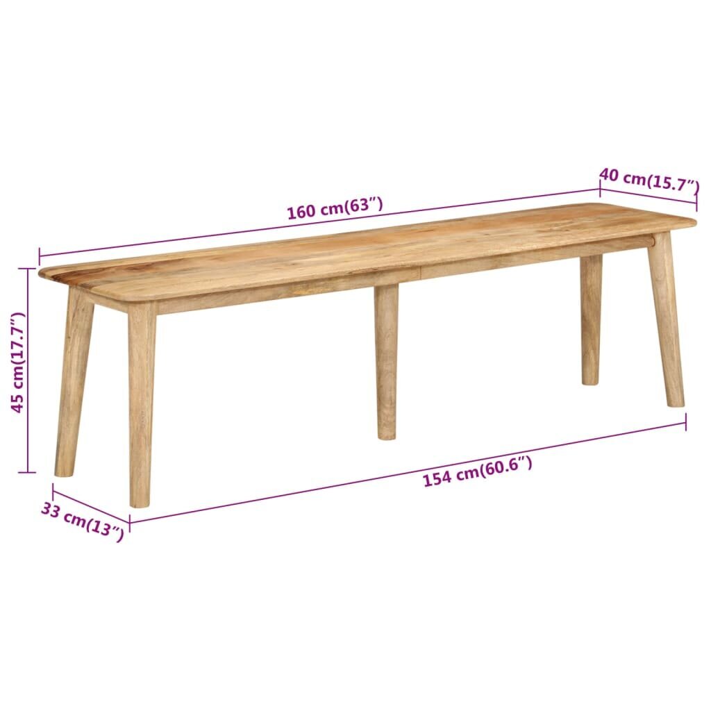 vidaXL sols, 160x40x45 cm, mango masīvkoks cena un informācija | Virtuves un ēdamistabas krēsli | 220.lv