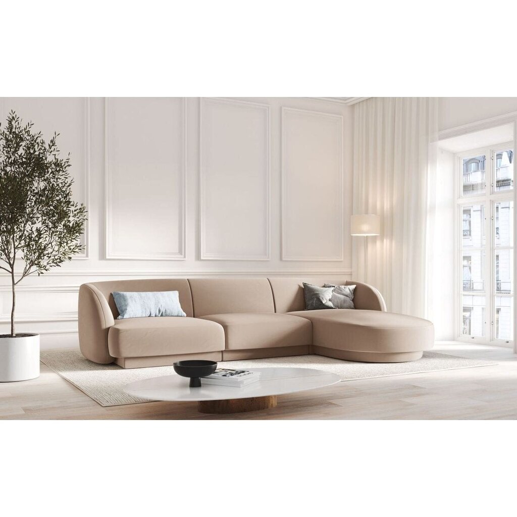 Samtains labās puses stūra dīvāns Micadoni Miley, 259 x 155 x 74, smilškrāsas цена и информация | Dīvāni | 220.lv