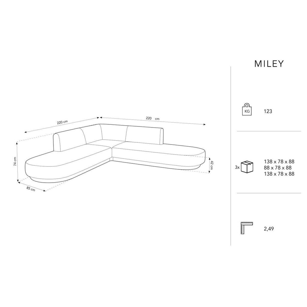 Samtains simetrisks stūra dīvāns Micadoni Miley, 220 x 220 x 74, zils cena un informācija | Dīvāni | 220.lv