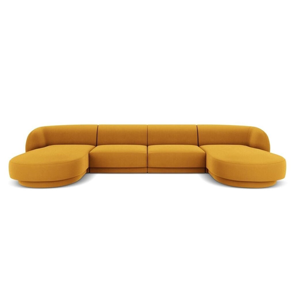 Samtains panorāmas dīvāns Micadoni Miley, 334 x 155 x 74, dzeltens цена и информация | Dīvāni | 220.lv