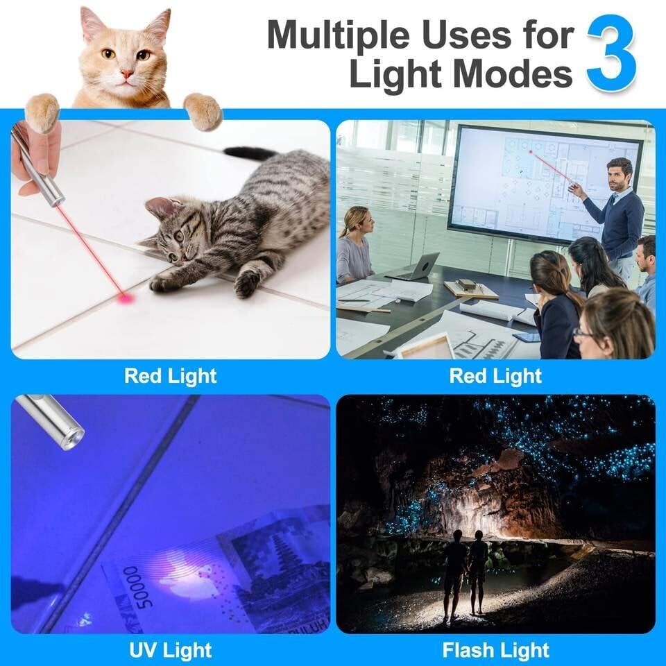 Interaktīvs lāzera rādītājs ar lukturīti un ultravioleto gaismu mājdzīvniekiem trīs vienā LED Laser Pointer cena un informācija | Rotaļlietas kaķiem | 220.lv