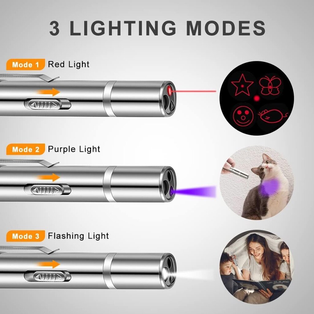 Interaktīvs lāzera rādītājs ar lukturīti un ultravioleto gaismu mājdzīvniekiem trīs vienā LED Laser Pointer cena un informācija | Rotaļlietas kaķiem | 220.lv