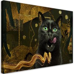 Glezna uz audekla, Melna kaķa zelta abstrakcija cena un informācija | Gleznas | 220.lv