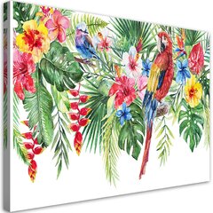 Glezna uz audekla, Tropisko papagaiļu ziedu lapas cena un informācija | Gleznas | 220.lv