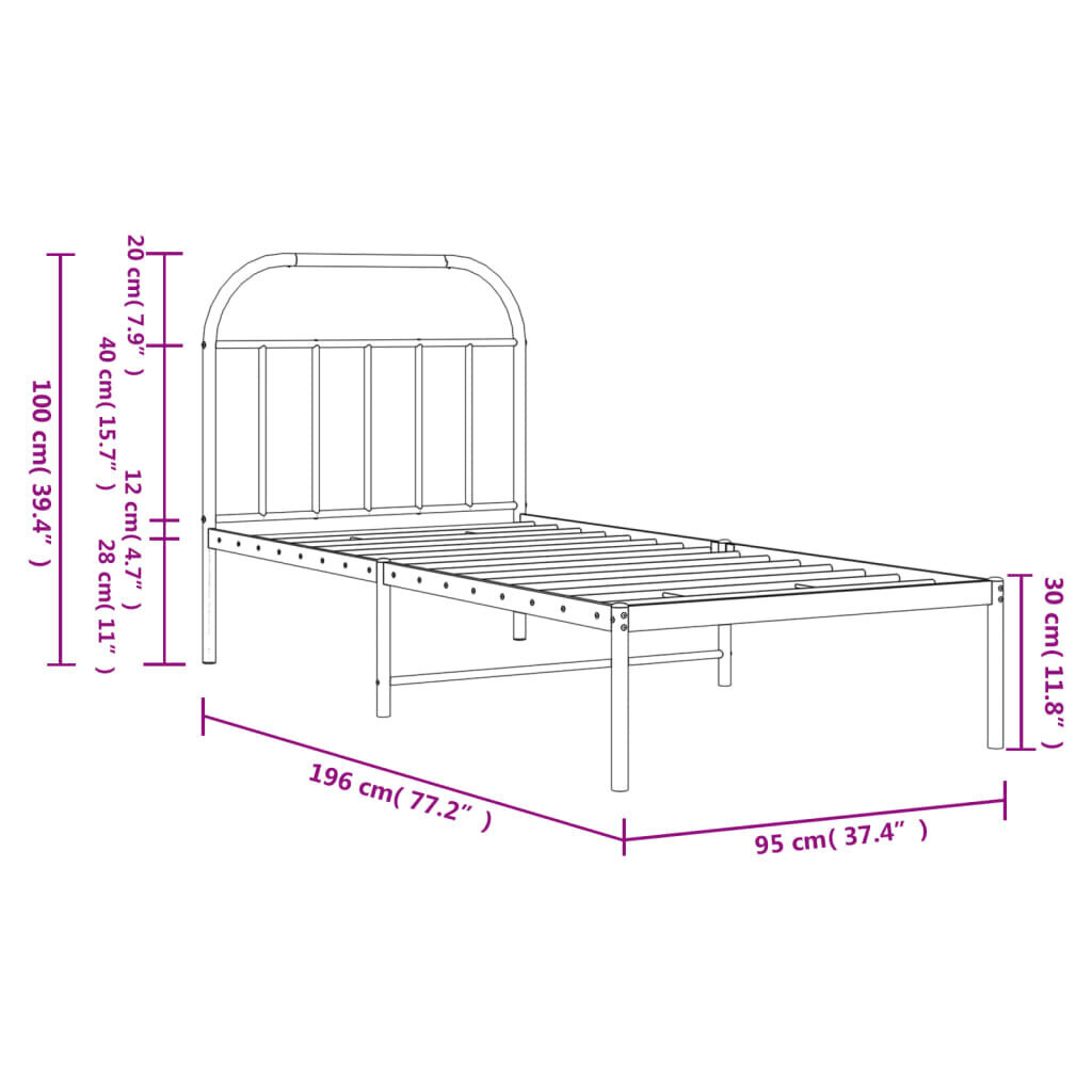 vidaXL gultas rāmis ar galvgali, balts metāls, 90x190 cm cena un informācija | Gultas | 220.lv