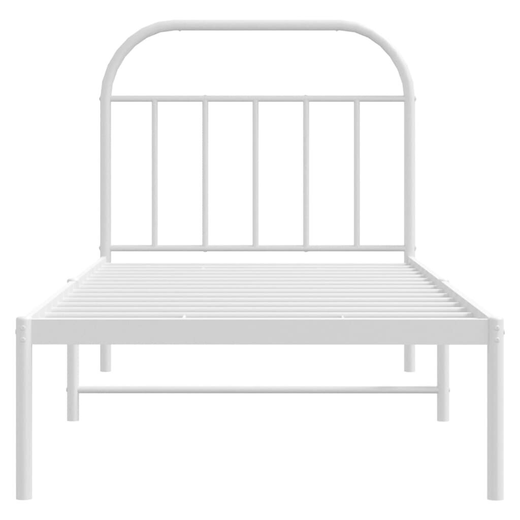 vidaXL gultas rāmis ar galvgali, balts metāls, 90x190 cm cena un informācija | Gultas | 220.lv