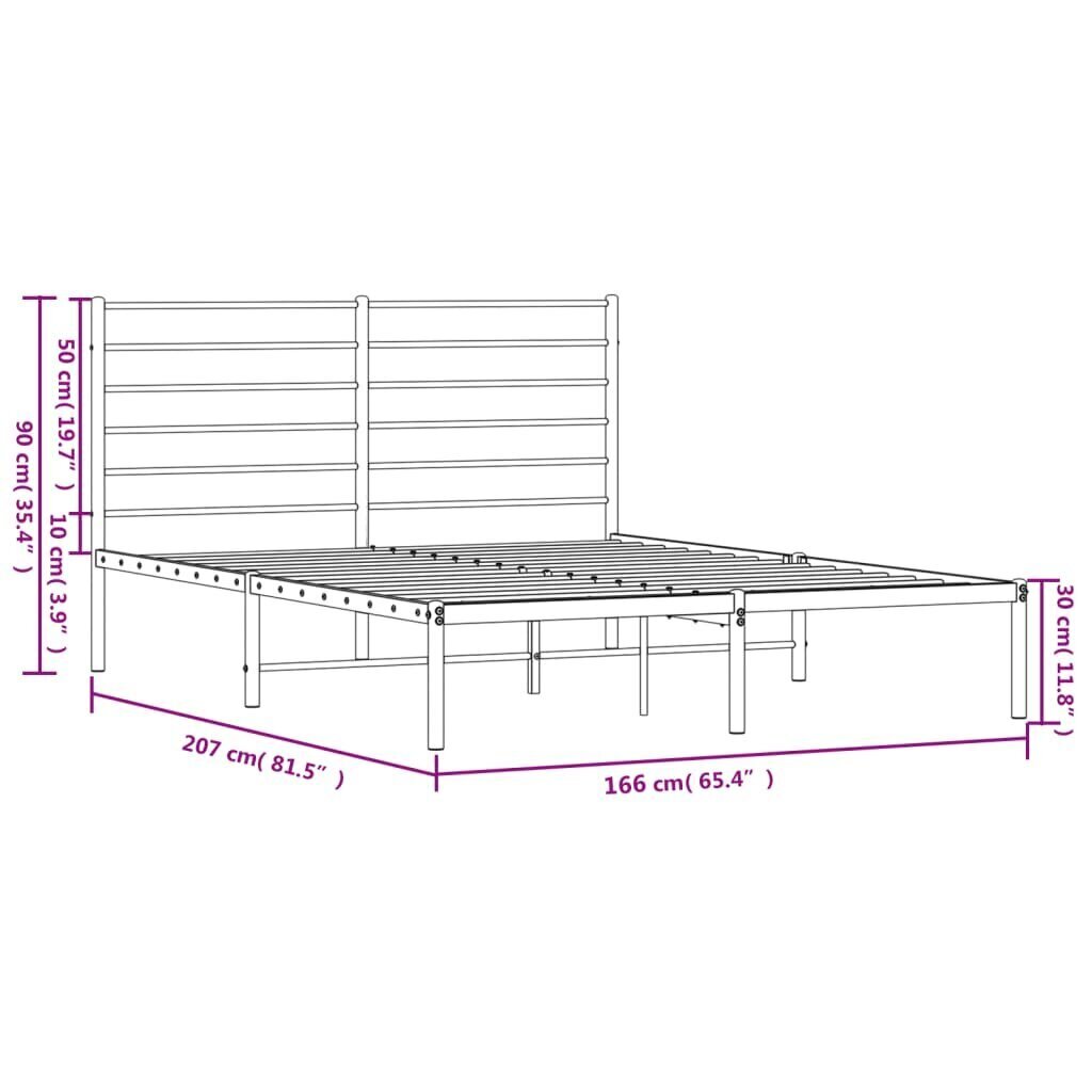 vidaXL gultas rāmis ar galvgali, melns metāls, 160x200 cm cena un informācija | Gultas | 220.lv