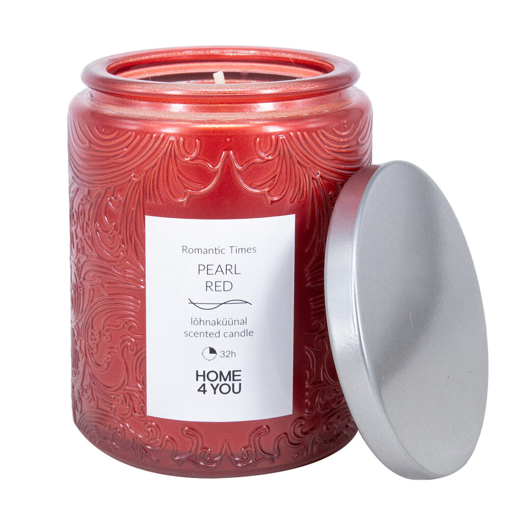 Svece stikla burkā ROMANTIC TIMES H9cm, pērļu sarkans cena un informācija | Sveces un svečturi | 220.lv