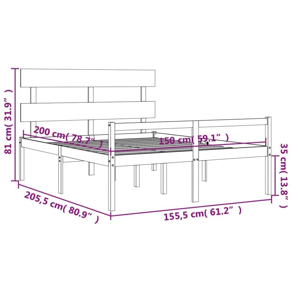 vidaXL gultas rāmis ar galvgali, pelēks, King Size, masīvkoks cena un informācija | Gultas | 220.lv