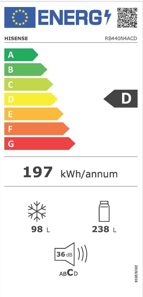 Hisense RB440N4ACD цена и информация | Ledusskapji | 220.lv