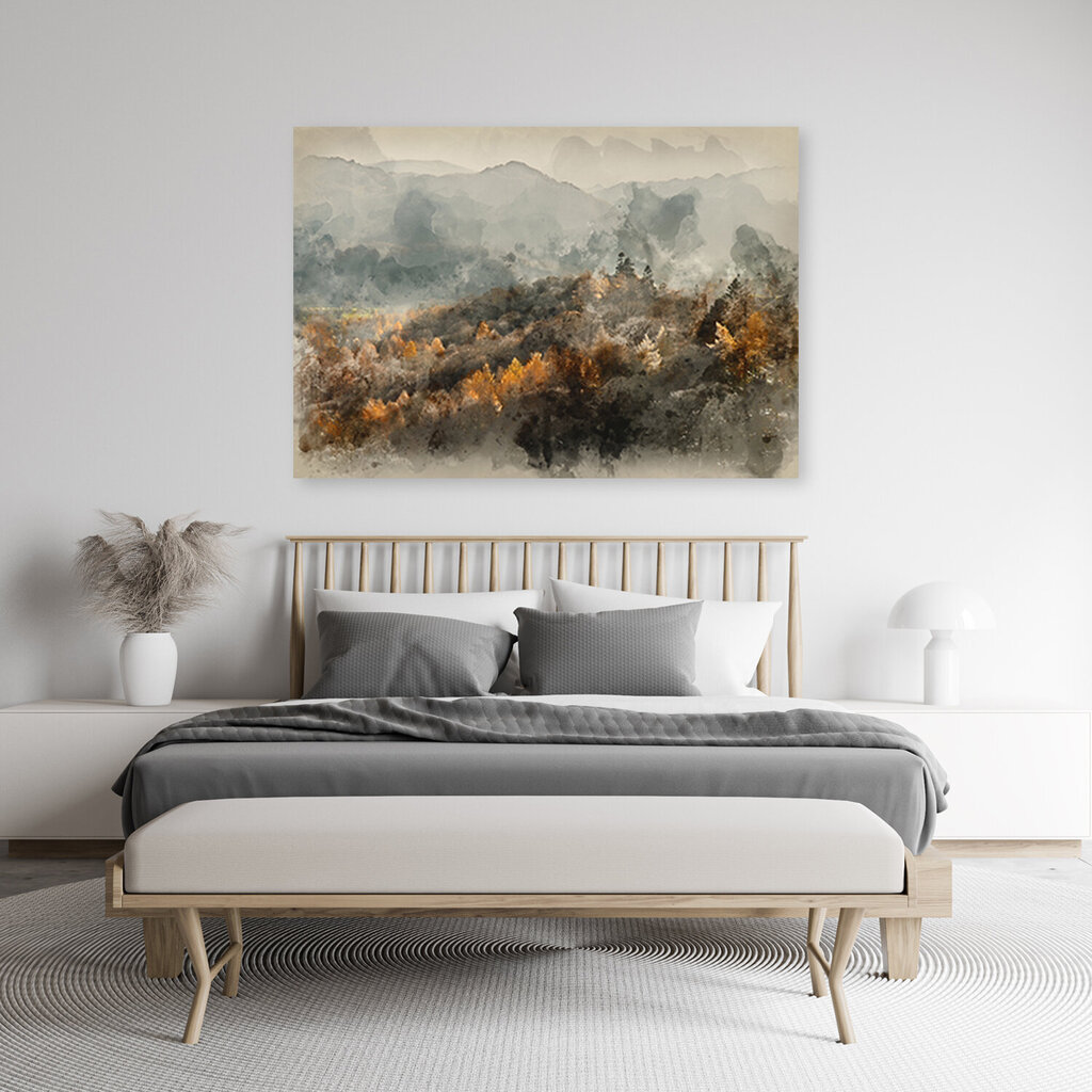 Glezna uz audekla, Rudens mežs miglā cena un informācija | Gleznas | 220.lv
