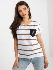 Sieviešu balti brūns T-krekls ar apdruku cena un informācija | Blūzes, sieviešu krekli | 220.lv