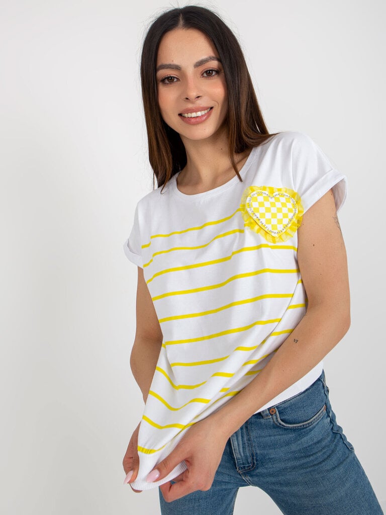 Sieviešu balti dzeltens T-krekls ar apdruku цена и информация | Blūzes, sieviešu krekli | 220.lv