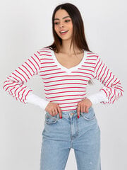 бело-красная базовая блуза в рубчик с v-образным вырезом цена и информация | Женские блузки, рубашки | 220.lv