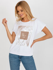Sieviešu balts T-krekls ar apdruku цена и информация | Женские блузки, рубашки | 220.lv
