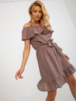 коричневое ажурное мини-платье с испанской оборкой цена и информация | Платья | 220.lv