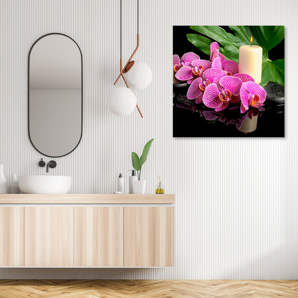 Glezna Rozā orhideja ar sveci cena un informācija | Gleznas | 220.lv