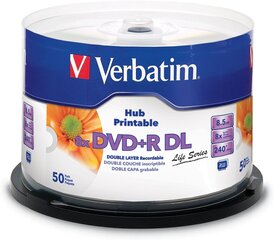 Vorbatim DVD Double Layer DVD+R DL 8,5 ГБ / 240 мин 8x, полный печатный белый идентификатор, 50 Stück в торте цена и информация | Виниловые пластинки, CD, DVD | 220.lv