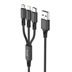 Кабель Budi 3-в-1 USB-USB-C/Lightning/Micro USB, 1 м (черный) цена и информация | Кабели для телефонов | 220.lv