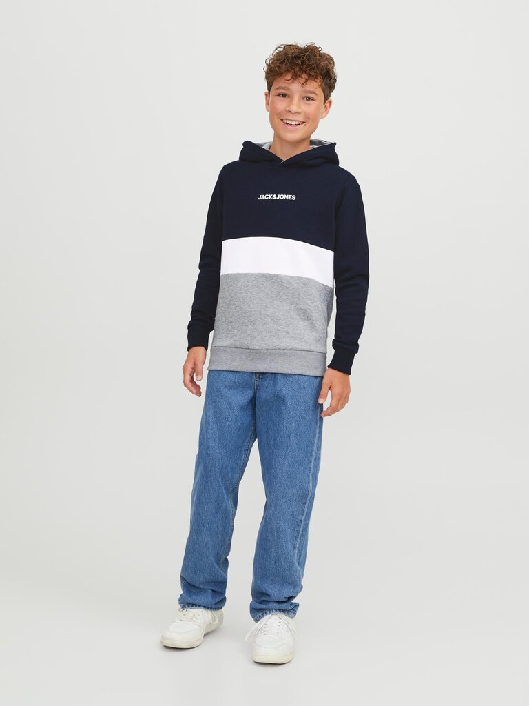 Jack & Jones bērnu sporta krekls 12237402*01, tumši zils/balts 5715425305078 cena un informācija | Zēnu jakas, džemperi, žaketes, vestes | 220.lv