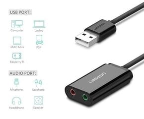 Ugreen Ārējā USB audio karte UGREEN 15cm (melna) cena un informācija | Adapteri un USB centrmezgli | 220.lv