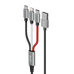 3-in-1 USB to Lightning | USB-C | Micro USB kabelis Budi 2.4A, 1m, braided (melns) cena un informācija | Savienotājkabeļi | 220.lv