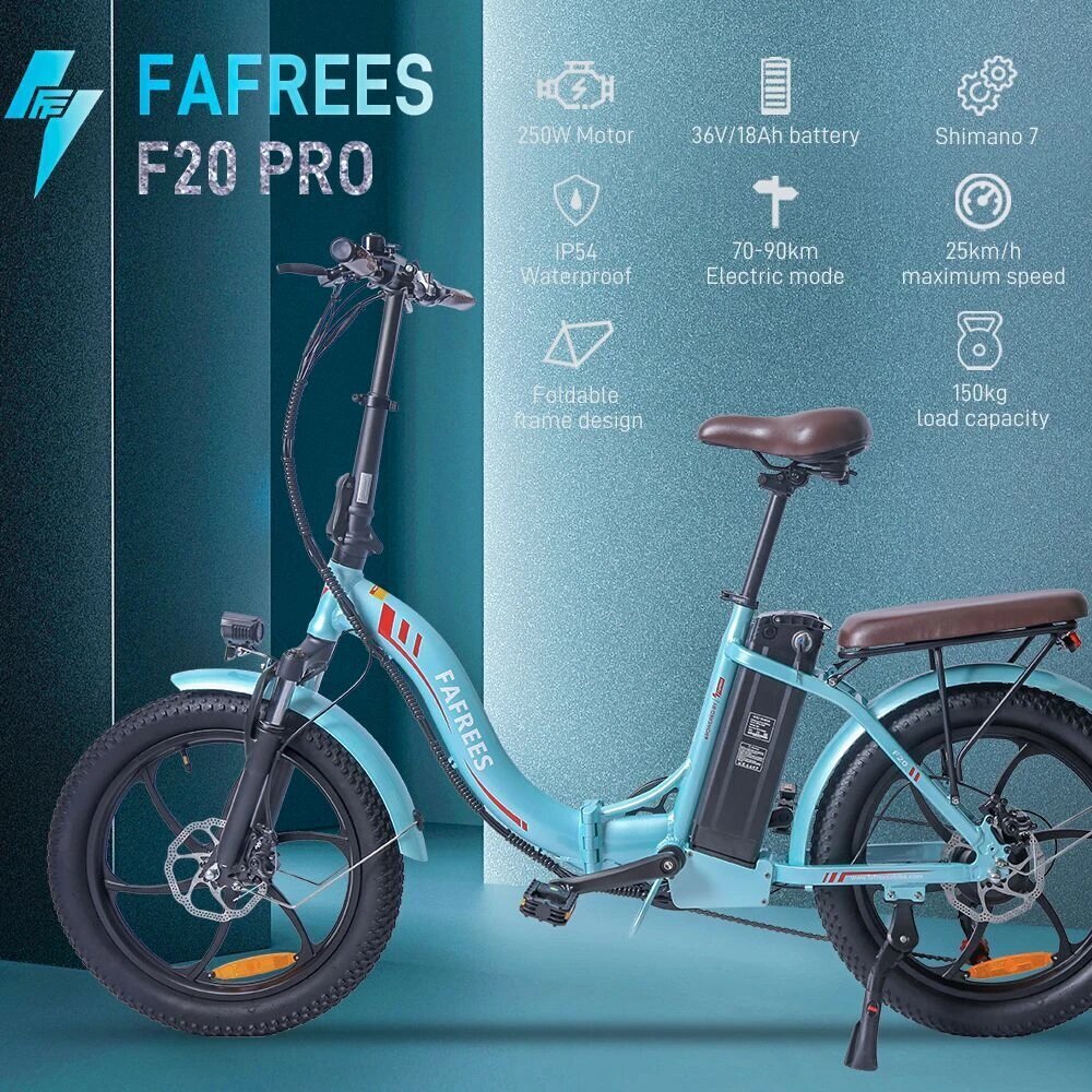 Elektriskais velosipēds FAFREES F20 Pro, 20", gaiši zils, 250W, 18Ah cena un informācija | Elektrovelosipēdi | 220.lv