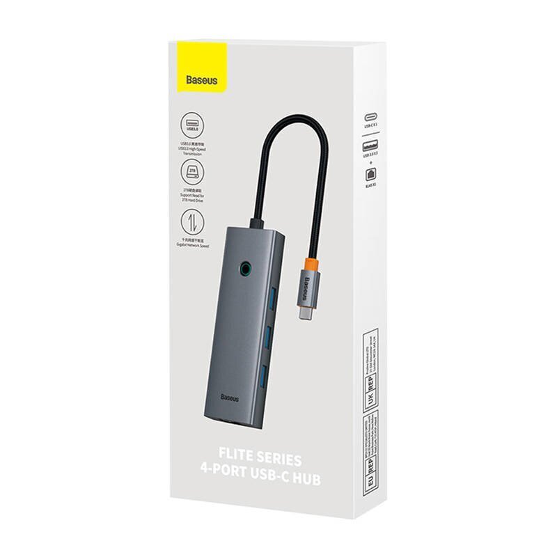 4in1 Hub Baseus UltraJoy USB-C do 3x USB 3.0 + RJ45 (kosmosa pelēks) cena un informācija | Adapteri un USB centrmezgli | 220.lv