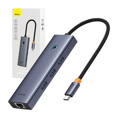 4in1 Hub Baseus UltraJoy USB-C do 3x USB 3.0 + RJ45 (kosmosa pelēks) cena un informācija | Adapteri un USB centrmezgli | 220.lv