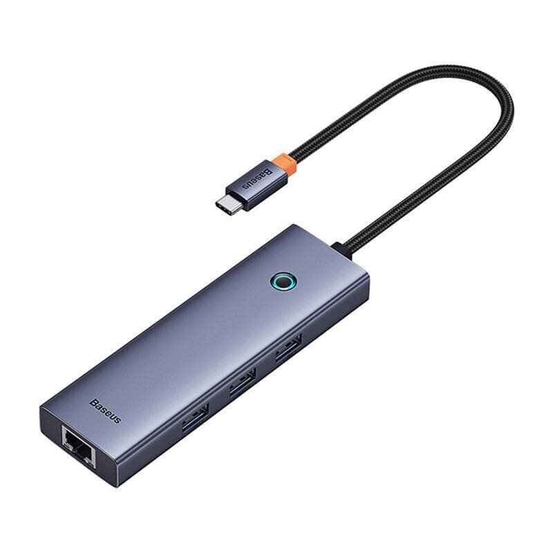 4in1 Hub Baseus UltraJoy USB-C do 3x USB 3.0 + RJ45 (kosmosa pelēks) cena un informācija | Adapteri un USB centrmezgli | 220.lv