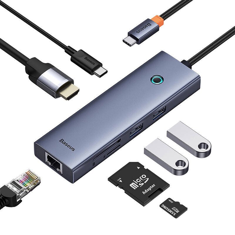 Hub 7w1 Baseus UltraJoy 7-Port (USB-C to 1xHDMI4K@30Hz + 2xUSB 3.0 + 1xPD +RJ45 + SD|TF3.0) cena un informācija | Adapteri un USB centrmezgli | 220.lv