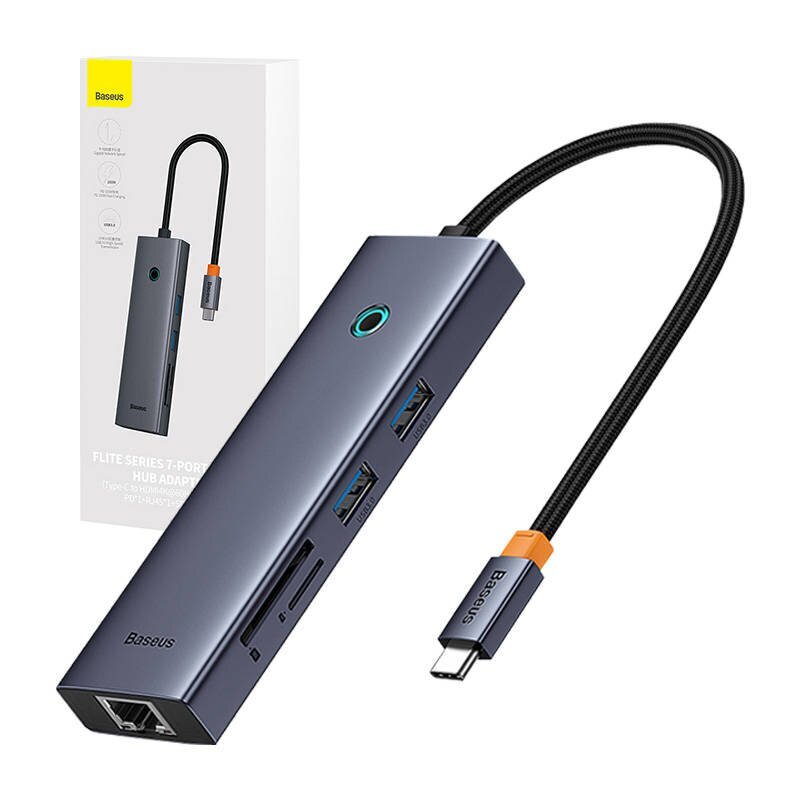 Hub 7w1 Baseus UltraJoy 7-Port (USB-C to 1xHDMI4K@30Hz + 2xUSB 3.0 + 1xPD +RJ45 + SD|TF3.0) cena un informācija | Adapteri un USB centrmezgli | 220.lv