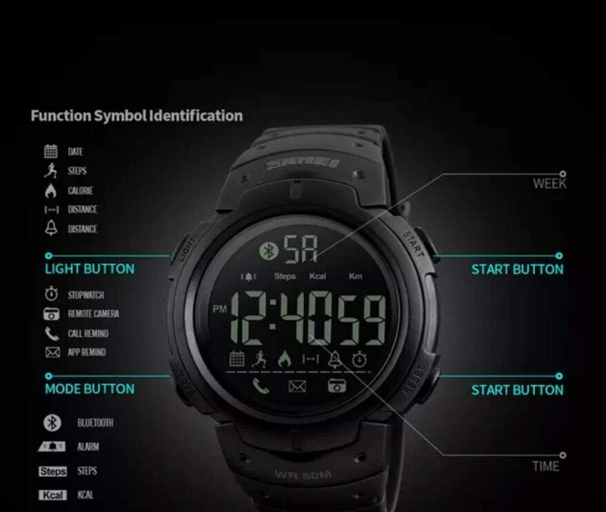 Skmei Black 1301 цена и информация | Viedpulksteņi (smartwatch) | 220.lv