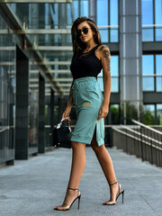 Женская юбка с карманом, Och Bella, зеленая цена и информация | Юбки | 220.lv