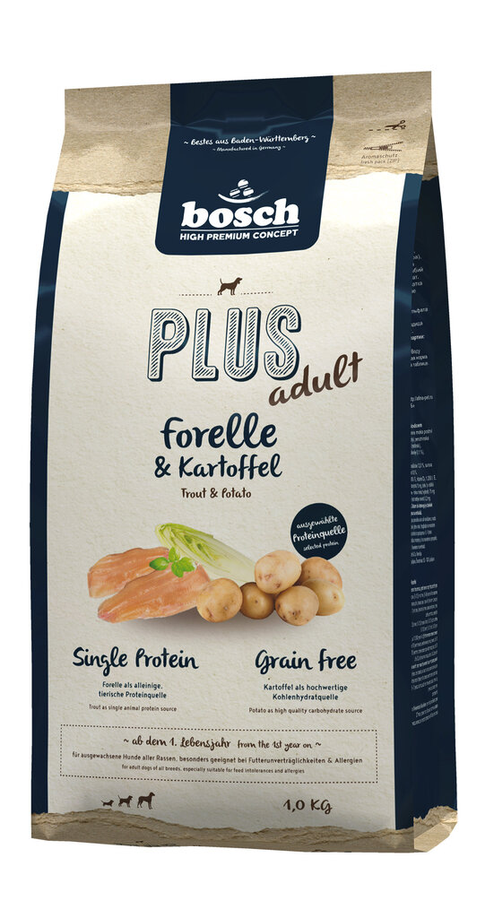 Bosch Petfood Plus HPC+ Trout (olbaltumviela), 1 kg cena un informācija | Sausā barība suņiem | 220.lv